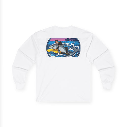 Surfing Penguin Long Sleeve Tee — Retro Ocean Graphic Tee